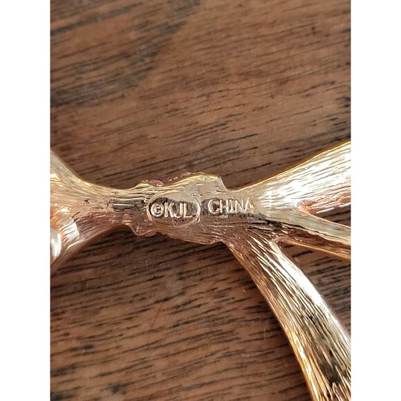 Vtg Rare Kenneth J Lane Brooch Ribbon Pink Rose Gold Pin 2.5" And Earrings KJL - Picture 5 of 7